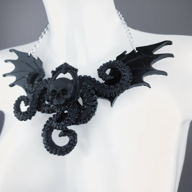 "Bat Out of Hell" Black Skull, Tentacles & Bat Wings Necklace