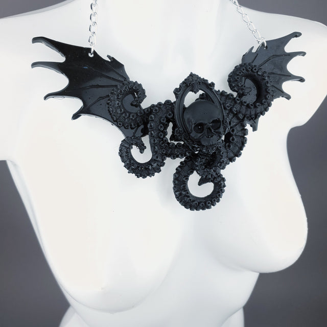 "Bat Out of Hell" Black Skull, Tentacles & Bat Wings Necklace