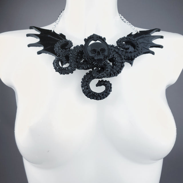 "Bat Out of Hell" Black Skull, Tentacles & Bat Wings Necklace