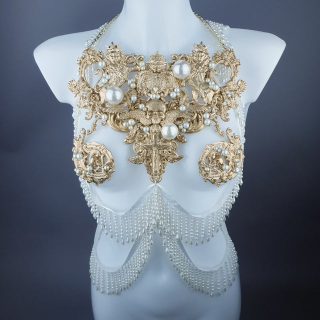 "Lavica" Gold Lions, Rose & Pearl Harness Body Jewellery & Pasties.