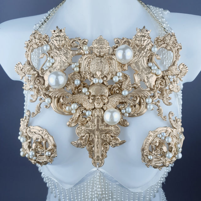 "Lavica" Gold Lions, Rose & Pearl Harness Body Jewellery & Pasties.
