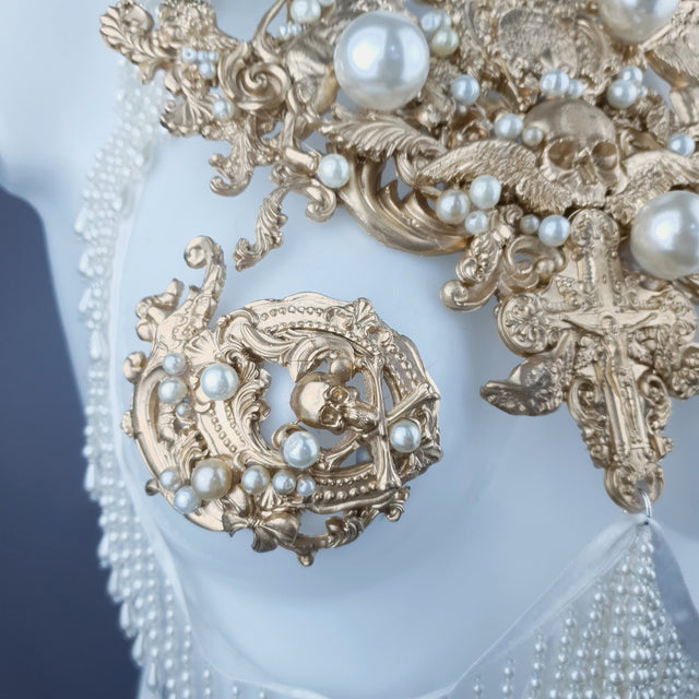 "Lavica" Gold Lions, Rose & Pearl Harness Body Jewellery & Pasties.