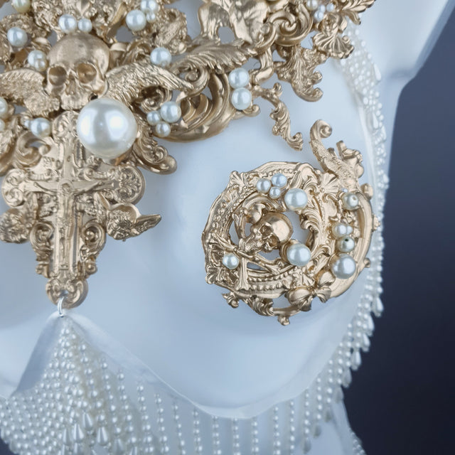 "Lavica" Gold Lions, Rose & Pearl Harness Body Jewellery & Pasties.