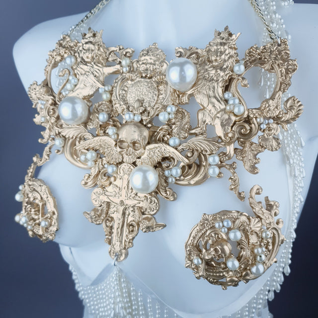 "Lavica" Gold Lions, Rose & Pearl Harness Body Jewellery & Pasties.