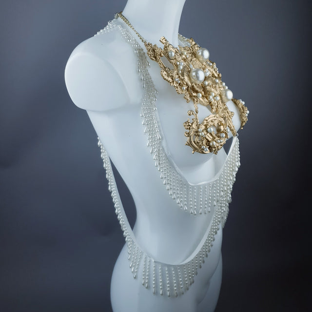 "Lavica" Gold Lions, Rose & Pearl Harness Body Jewellery & Pasties.