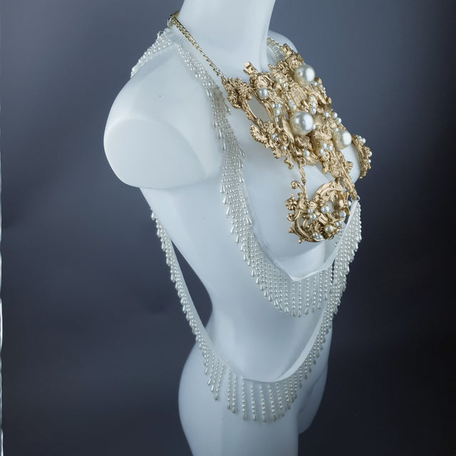 "Lavica" Gold Lions, Rose & Pearl Harness Body Jewellery & Pasties.