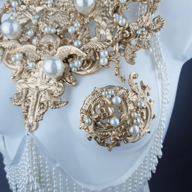 "Lavica" Gold Lions, Rose & Pearl Harness Body Jewellery & Pasties.