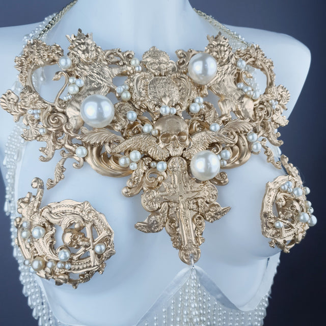 "Lavica" Gold Lions, Rose & Pearl Harness Body Jewellery & Pasties.