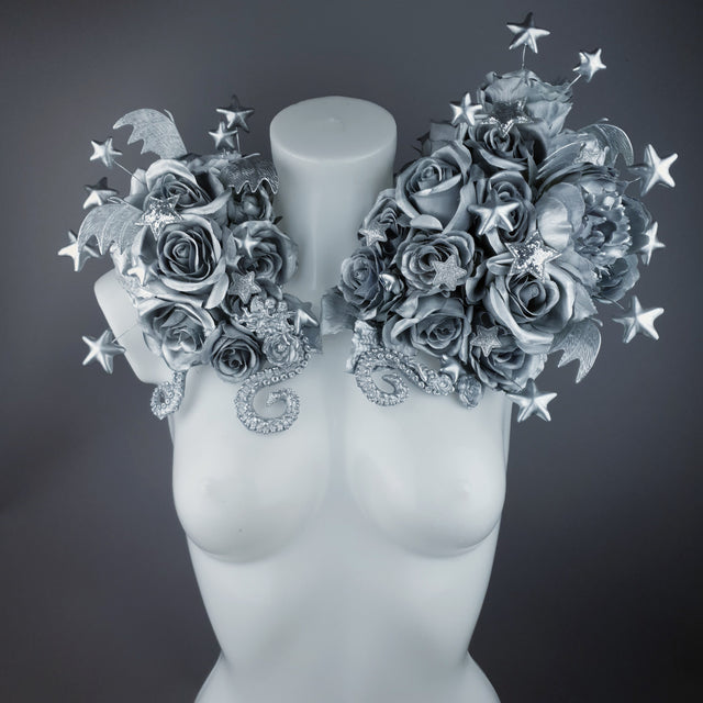 "Zilarra" OTT Silver Rose, Stars & Filigree Shoulder/Neckpiece