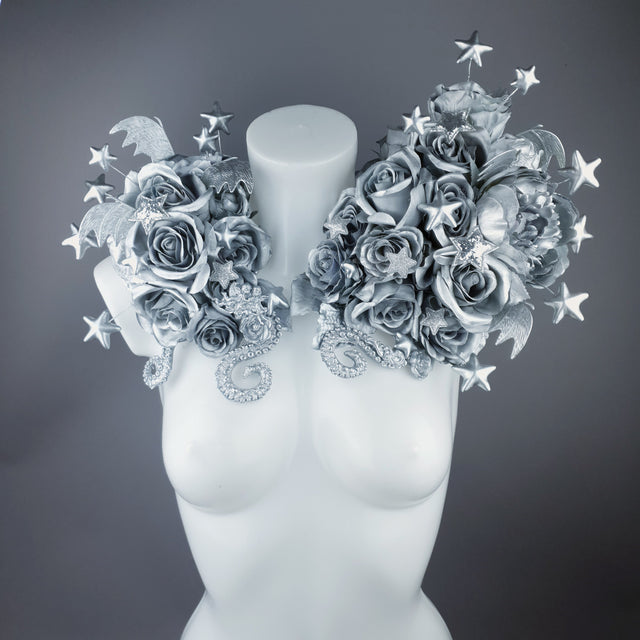 "Zilarra" OTT Silver Rose, Stars & Filigree Shoulder/Neckpiece
