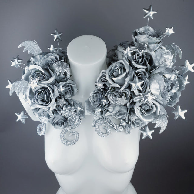 "Zilarra" OTT Silver Rose, Stars & Filigree Shoulder/Neckpiece