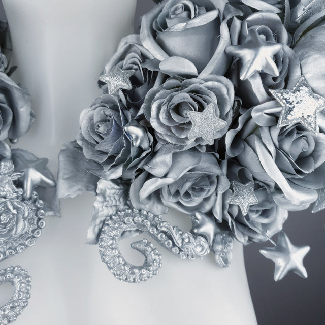 "Zilarra" OTT Silver Rose, Stars & Filigree Shoulder/Neckpiece