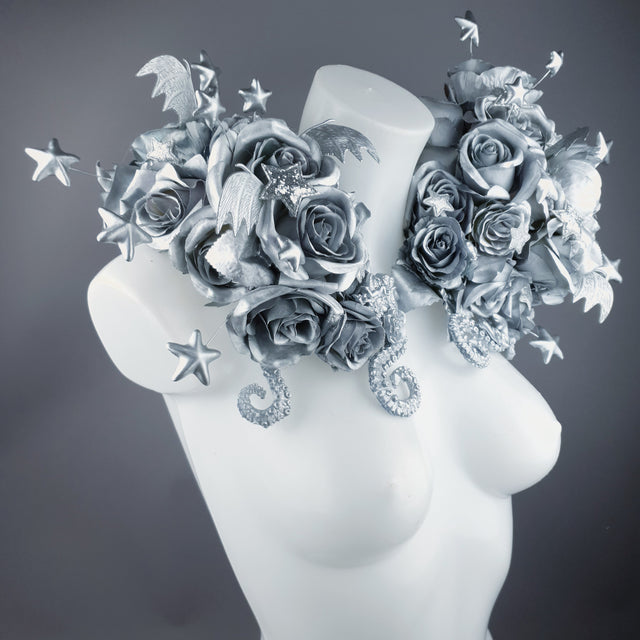 "Zilarra" OTT Silver Rose, Stars & Filigree Shoulder/Neckpiece