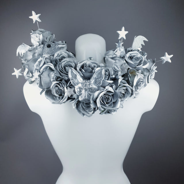 "Zilarra" OTT Silver Rose, Stars & Filigree Shoulder/Neckpiece