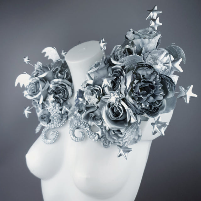 "Zilarra" OTT Silver Rose, Stars & Filigree Shoulder/Neckpiece