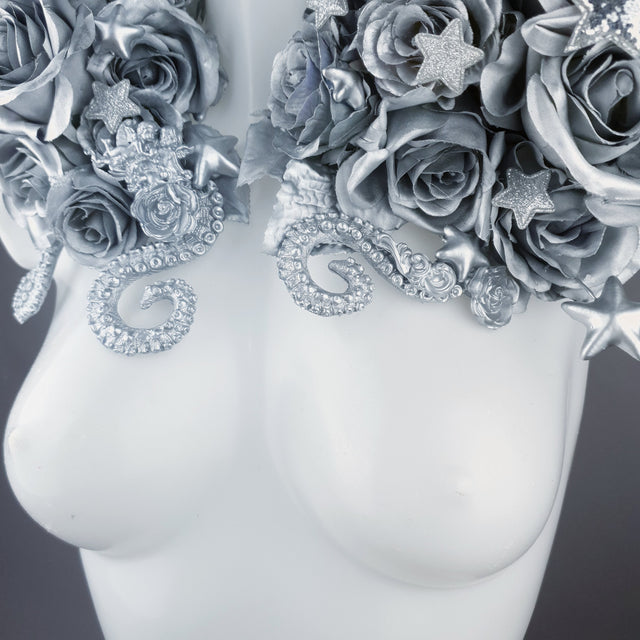 "Zilarra" OTT Silver Rose, Stars & Filigree Shoulder/Neckpiece