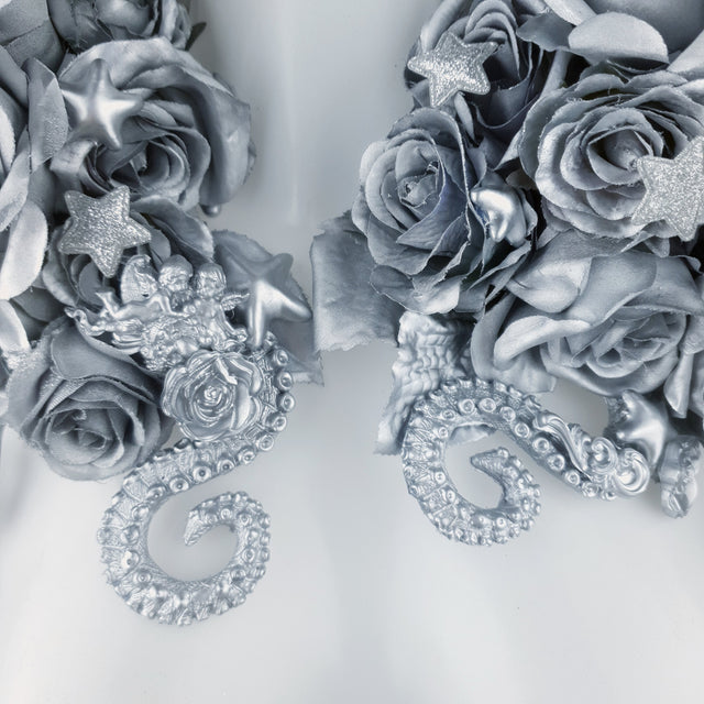 "Zilarra" OTT Silver Rose, Stars & Filigree Shoulder/Neckpiece