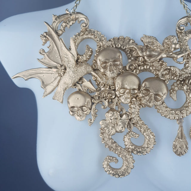 "Samael" Gold Skulls, Tentacles, Hummingbird & Filigree Necklace