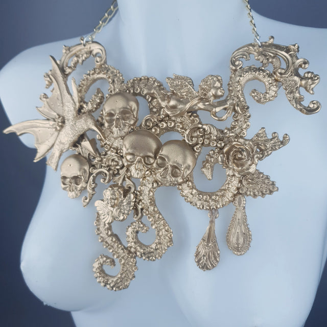 "Samael" Gold Skulls, Tentacles, Hummingbird & Filigree Necklace