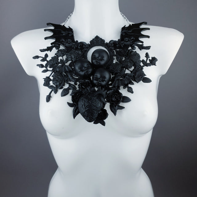 "Beast" Black Dollface, Roses & Heart Filigree Neckpiece