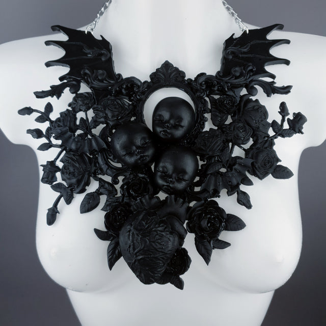 "Beast" Black Dollface, Roses & Heart Filigree Neckpiece