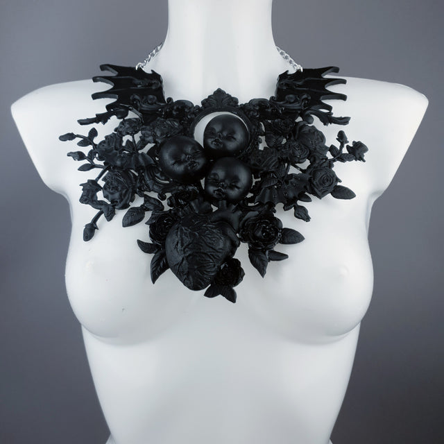 "Beast" Black Dollface, Roses & Heart Filigree Neckpiece