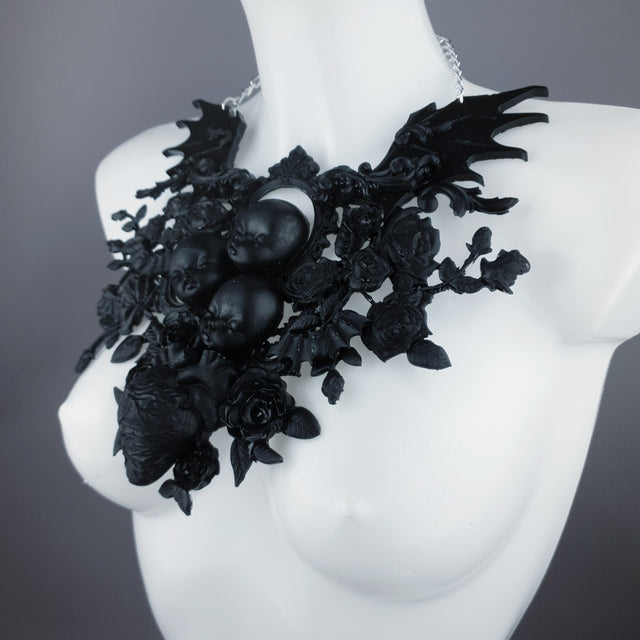"Beast" Black Dollface, Roses & Heart Filigree Neckpiece