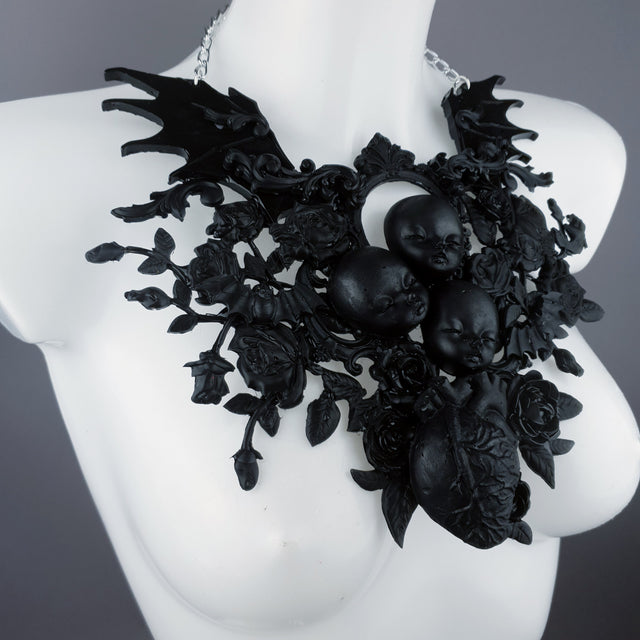 "Beast" Black Dollface, Roses & Heart Filigree Neckpiece