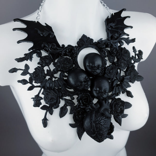 "Beast" Black Dollface, Roses & Heart Filigree Neckpiece
