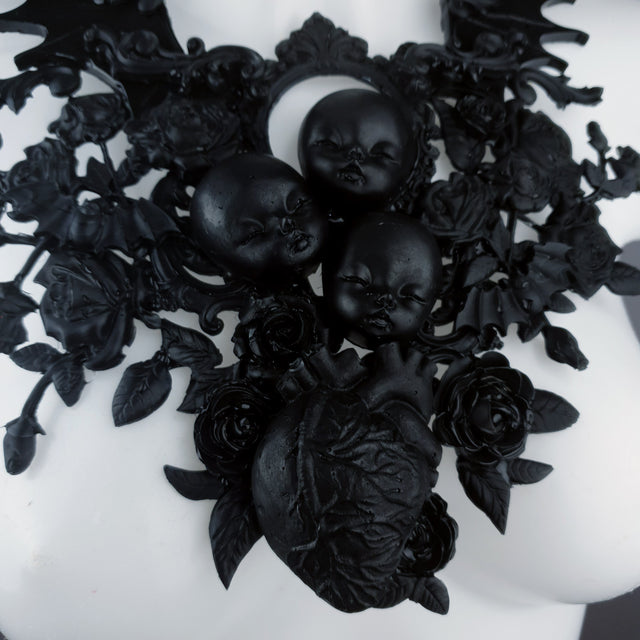 "Beast" Black Dollface, Roses & Heart Filigree Neckpiece