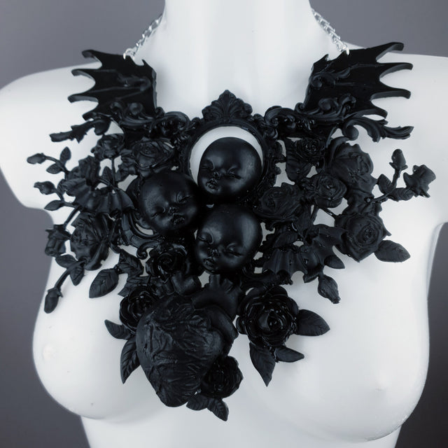 "Beast" Black Dollface, Roses & Heart Filigree Neckpiece
