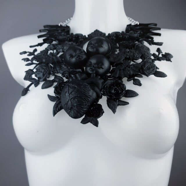 "Beast" Black Dollface, Roses & Heart Filigree Neckpiece