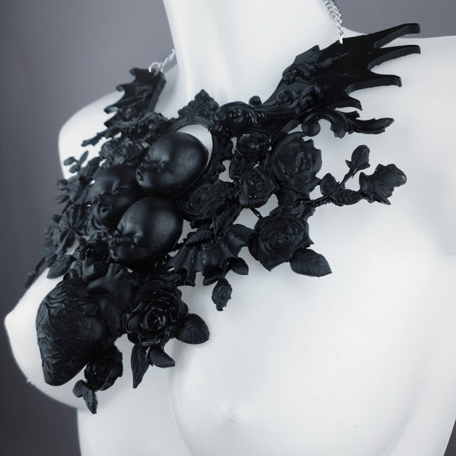 "Beast" Black Dollface, Roses & Heart Filigree Neckpiece