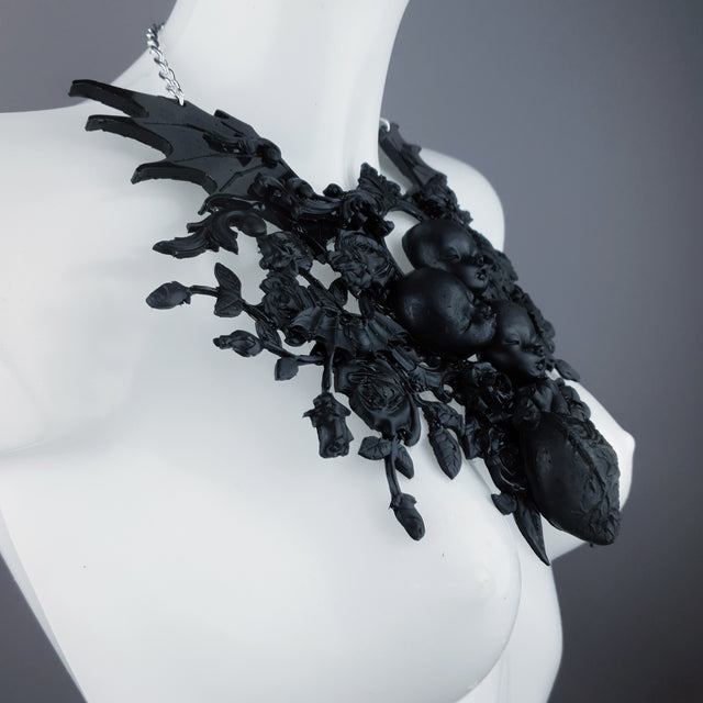 "Beast" Black Dollface, Roses & Heart Filigree Neckpiece