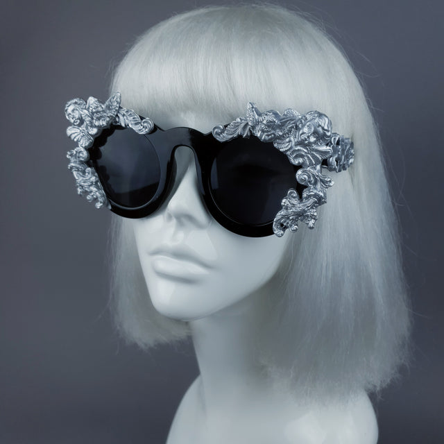 "Khalida" Black & Silver Filigree Ornate Sunglasses
