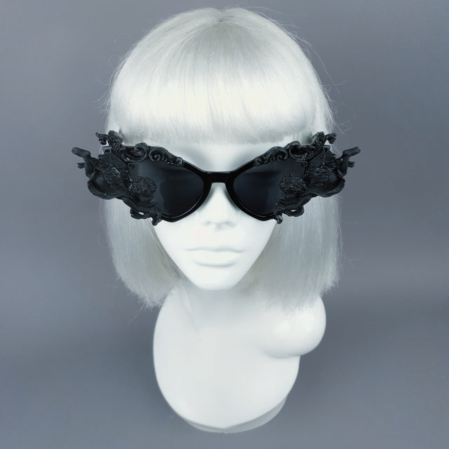 "Uriel" Black Filigree Cherub Angel Sunglasses