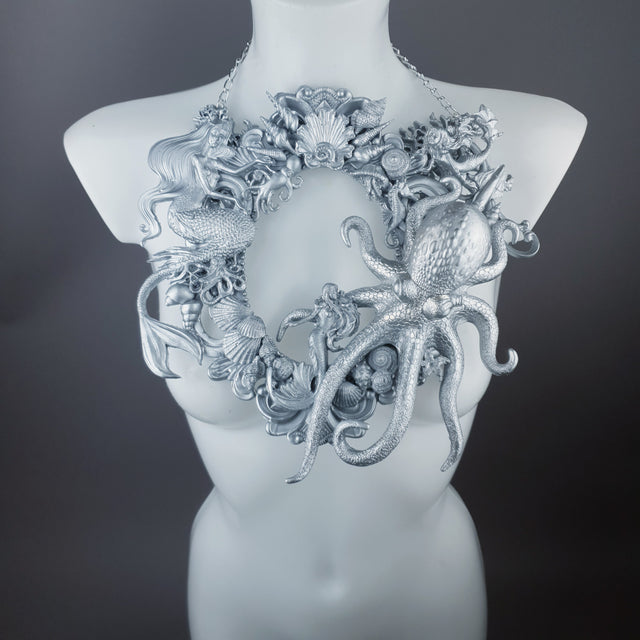 "Oceane" Silver Octopus, Mermaid & Sea Filigree Neckpiece