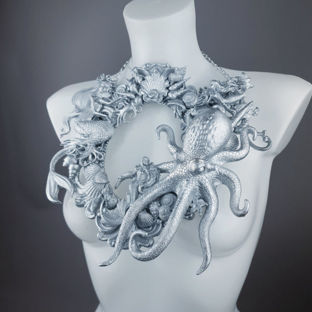 "Oceane" Silver Octopus, Mermaid & Sea Filigree Neckpiece