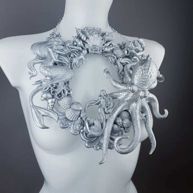 "Oceane" Silver Octopus, Mermaid & Sea Filigree Neckpiece