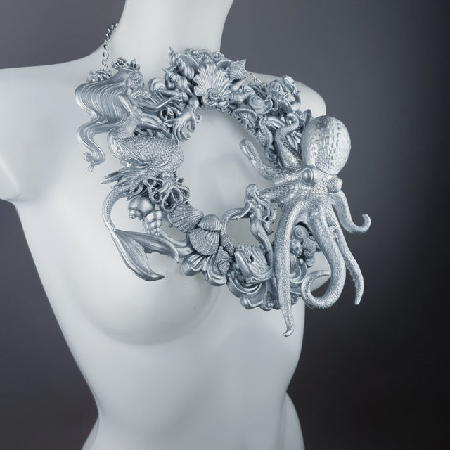 "Oceane" Silver Octopus, Mermaid & Sea Filigree Neckpiece