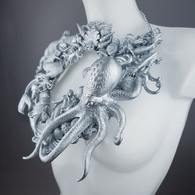 "Oceane" Silver Octopus, Mermaid & Sea Filigree Neckpiece