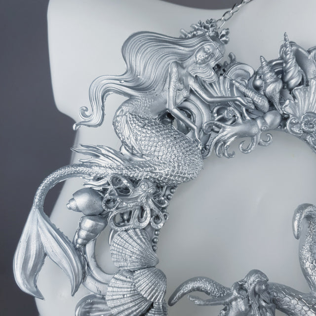 "Oceane" Silver Octopus, Mermaid & Sea Filigree Neckpiece