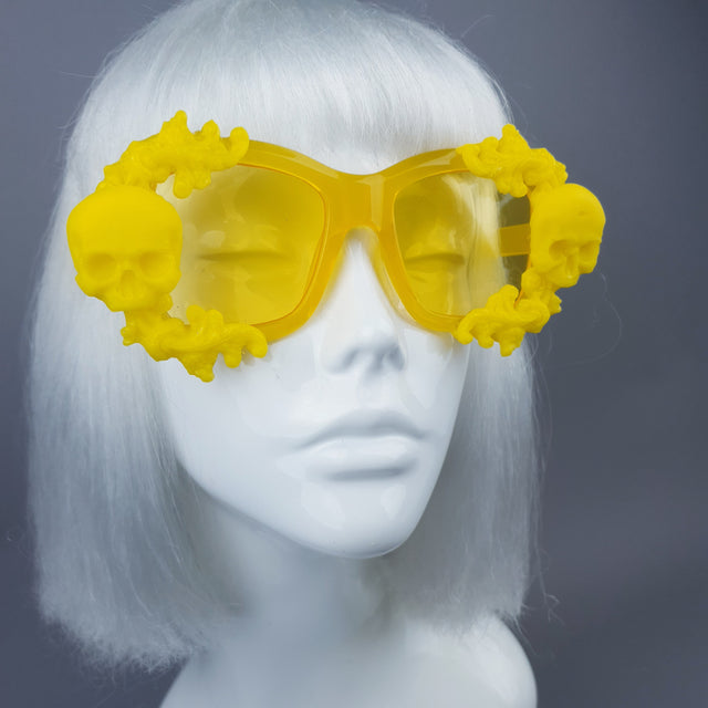 "Aurelio" Yellow Unisex Sunglasses with Skulls