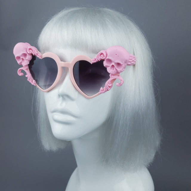 "Zusa" Pink Skull Filigree Heart Shaped Sunglasses