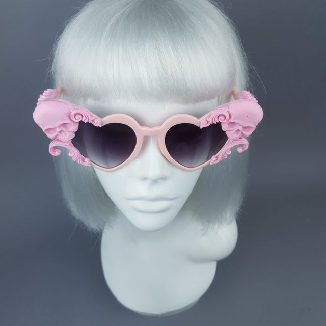 "Zusa" Pink Skull Filigree Heart Shaped Sunglasses
