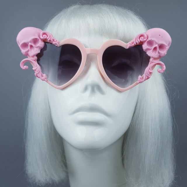 "Zusa" Pink Skull Filigree Heart Shaped Sunglasses