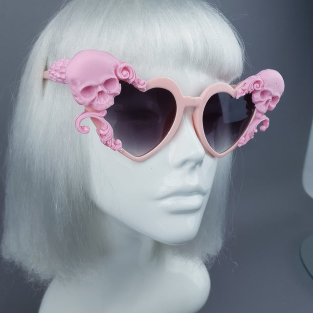 "Zusa" Pink Skull Filigree Heart Shaped Sunglasses