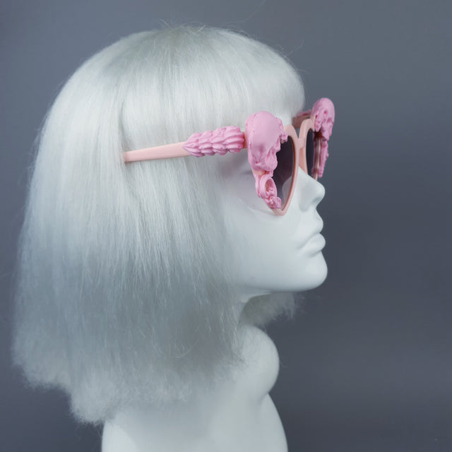 "Zusa" Pink Skull Filigree Heart Shaped Sunglasses
