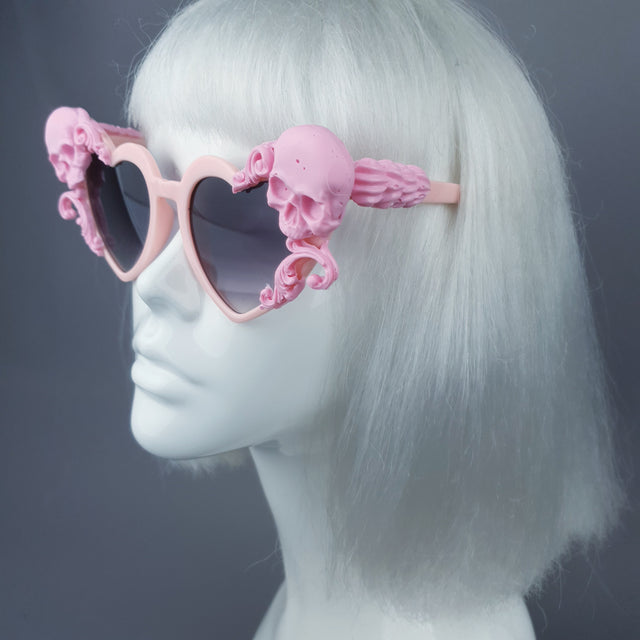 "Zusa" Pink Skull Filigree Heart Shaped Sunglasses