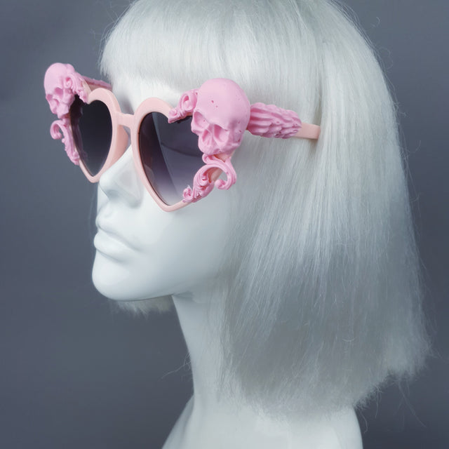 "Zusa" Pink Skull Filigree Heart Shaped Sunglasses